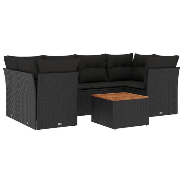 vidaXL 7 Piece Garden Sofa Set with Cushions Black Poly Rattan