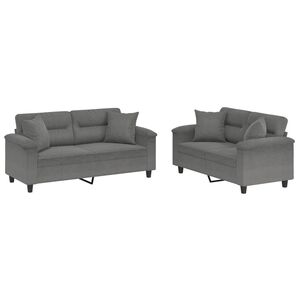 vidaXL 2 Piece Sofa Set with Pillows Dark Grey Microfibre Fabric