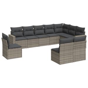 vidaXL 10 Piece Garden Sofa Set with Cushions Grey Poly Rattan