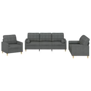 vidaXL 3 Piece Sofa Set with Pillows Dark Grey Fabric