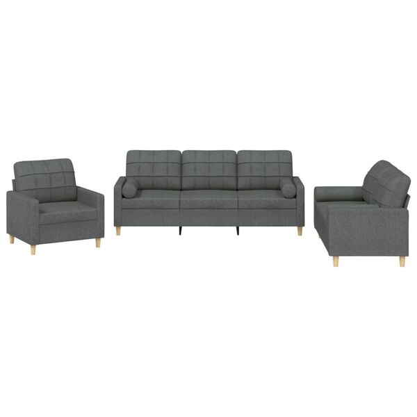 vidaXL 3 Piece Sofa Set with Pillows Dark Grey Fabric