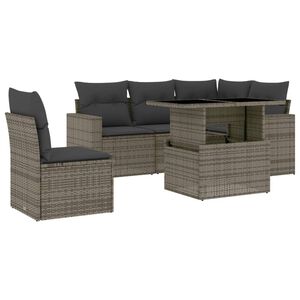 vidaXL 6 Piece Garden Sofa Set with Cushions Grey Poly Rattan