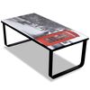 vidaXL Coffee Table | Black with Telephone Booth Print | Tempered Glass, Iron