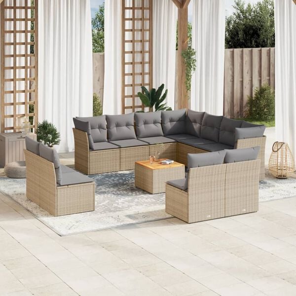 vidaXL 12 Piece Garden Sofa Set with Cushions Mix Beige Poly Rattan