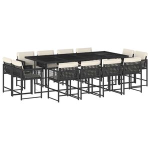 vidaXL 13 Piece Garden Dining Set with Cushions Black Poly Rattan