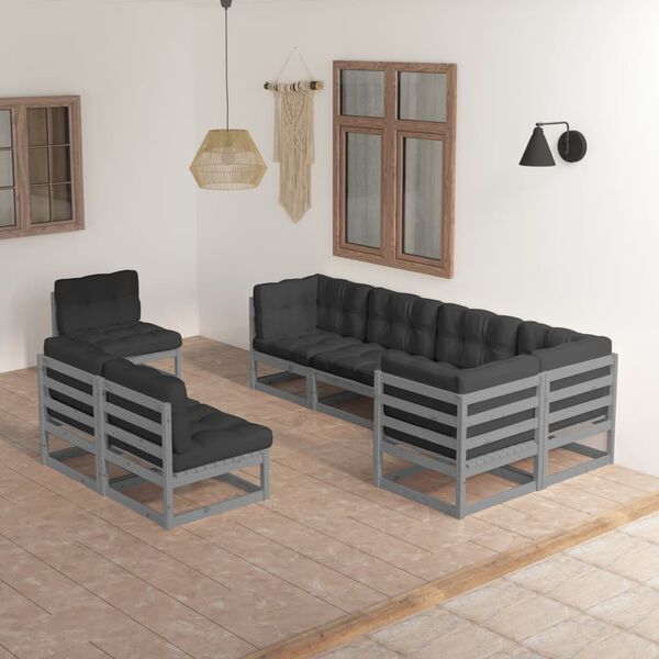 vidaXL 8 Piece Garden Lounge Set with Cushions Solid Pinewood