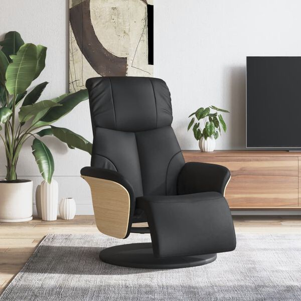 vidaXL Recliner Chair with Footrest Black Faux Leather