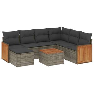 vidaXL 8 Piece Garden Sofa Set with Cushions Grey Poly Rattan