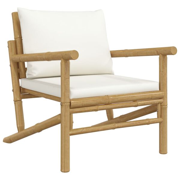 vidaXL 5 Piece Garden Lounge Set with Cream White Cushions Bamboo