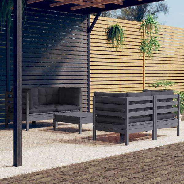 vidaXL 5 Piece Garden Lounge Set with Anthracite Cushions Pinewood