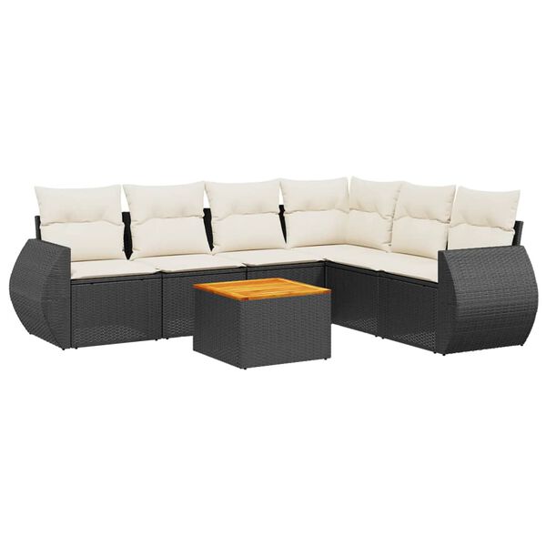 vidaXL 7 Piece Garden Sofa Set with Cushions Black Poly Rattan