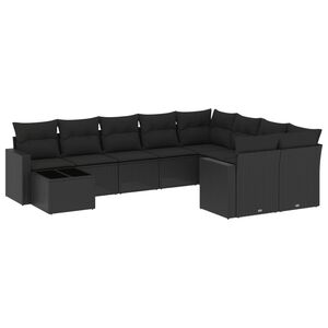 vidaXL 10 Piece Garden Sofa Set with Cushions Black Poly Rattan