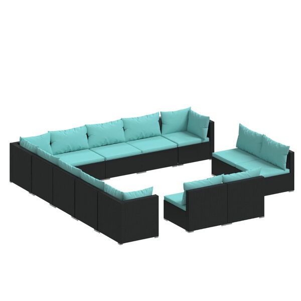 vidaXL 13 Piece Garden Lounge Set with Cushions Black Poly Rattan