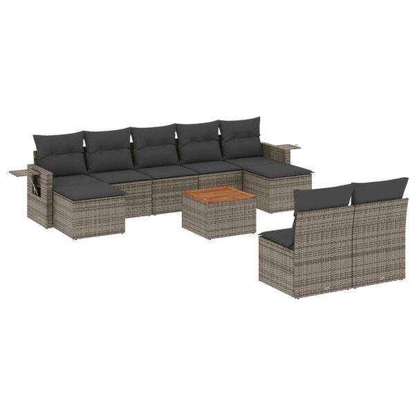 vidaXL 10 Piece Garden Sofa Set with Cushions Grey Poly Rattan