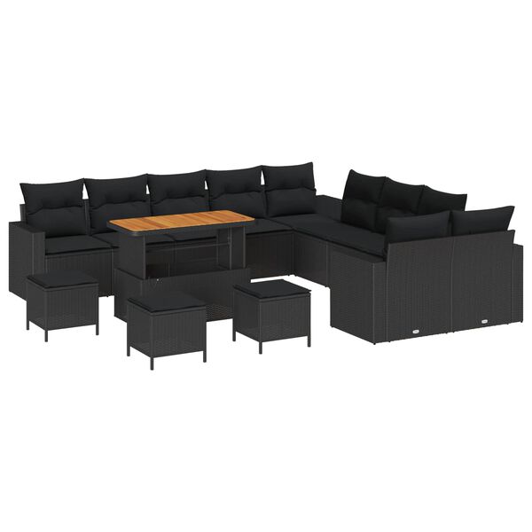 vidaXL Garden Sofa Set with Cushion 18 pcs Black Poly Rattan