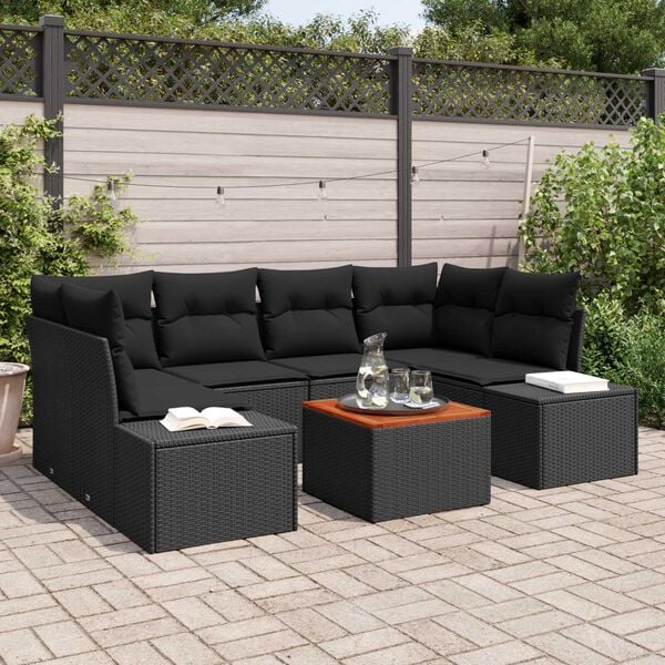 vidaXL Garden Sofa Set 7 pcs Black