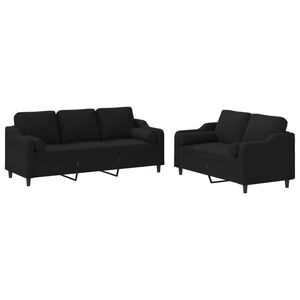 vidaXL 2 Piece Sofa Set with Pillows Black Fabric