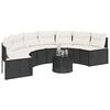 vidaXL Garden Sofa with Table and Cushions Half-Round Black Poly Rattan