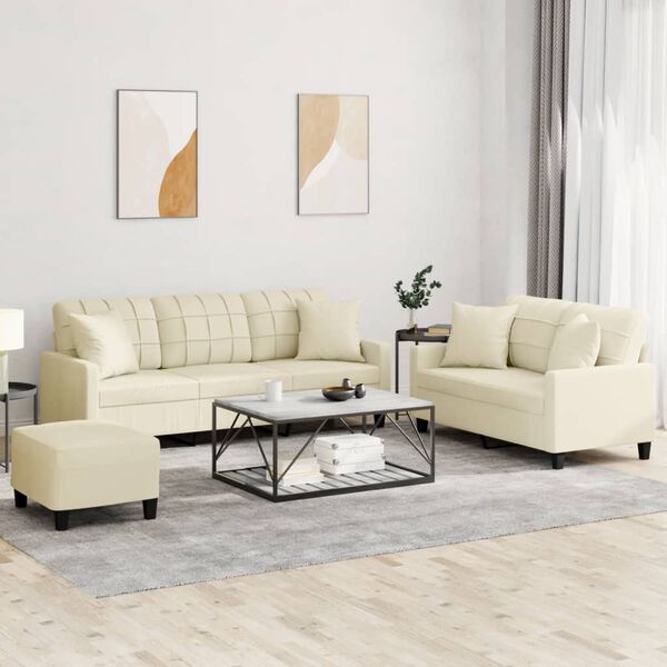 vidaXL 3 Piece Sofa Set with Pillows Cream Faux Leather