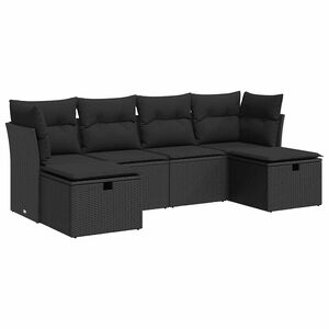 vidaXL 6 Piece Garden Sofa Set with Cushions Black Poly Rattan