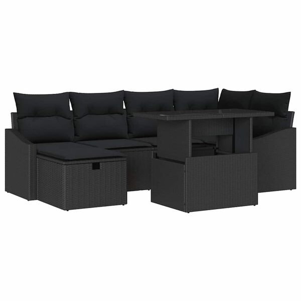 vidaXL Garden Sofa Set with Cushion 7 pcs Black Poly rattan