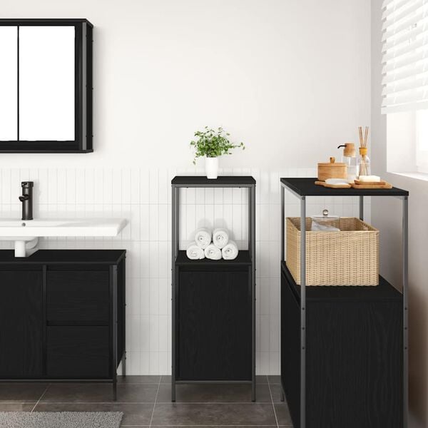vidaXL Bathroom Cabinet with Shelves Black Oak 36x35x95 cm
