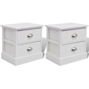 vidaXL Bedside Cabinet | Set of 2 | White | Paulownia wood + MDF + plywood