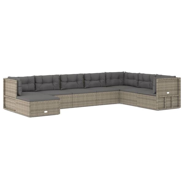 vidaXL 8 Piece Garden Lounge Set with Cushions Grey Poly Rattan