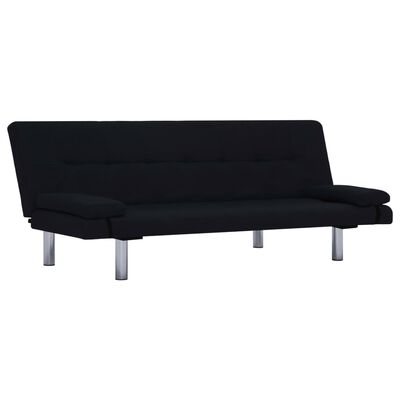 vidaXL Sofa Bed with Two Pillows Black Polyester