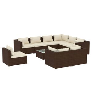 vidaXL 10 Piece Garden Lounge Set with Cushions Poly Rattan Brown