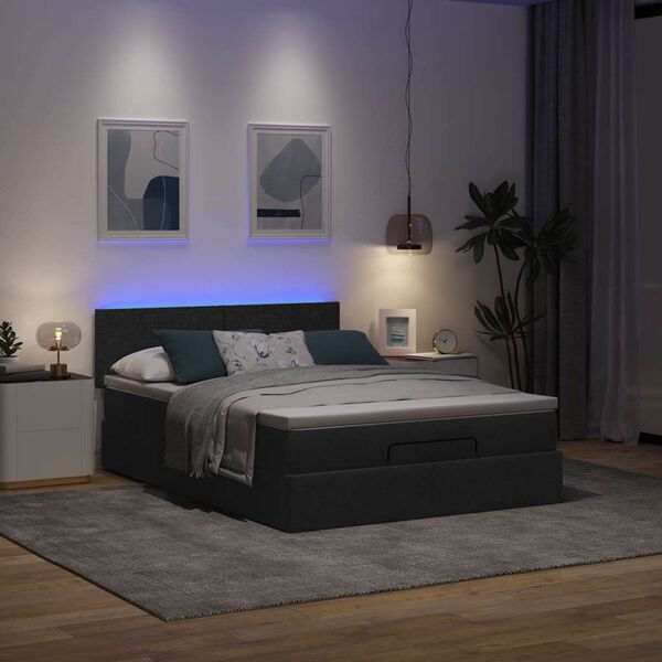 vidaXL Ottoman Bed with Mattress & LEDs Black Double Fabric