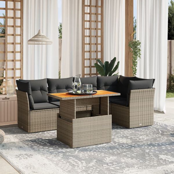 vidaXL 5 Piece Garden Sofa Set with Cushions Grey Poly Rattan