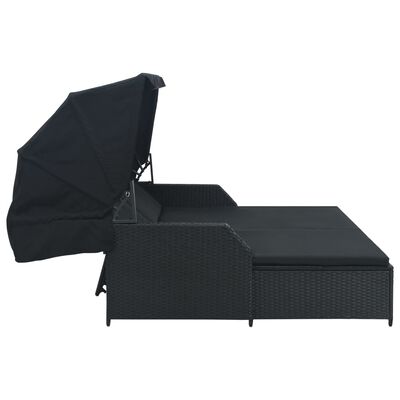 vidaXL 2-Person Sun Lounger with Canopy Poly Rattan Black