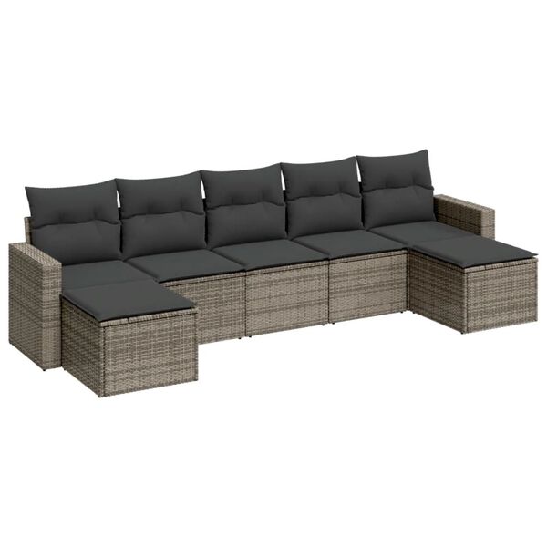 vidaXL 7 Piece Garden Sofa Set with Cushions Grey Poly Rattan