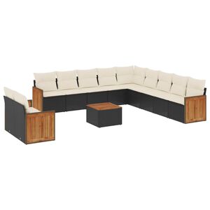 vidaXL 12 Piece Garden Sofa Set with Cushions Black Poly Rattan