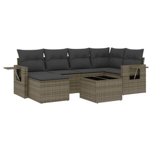 vidaXL 7 Piece Garden Sofa Set with Cushions Grey Poly Rattan