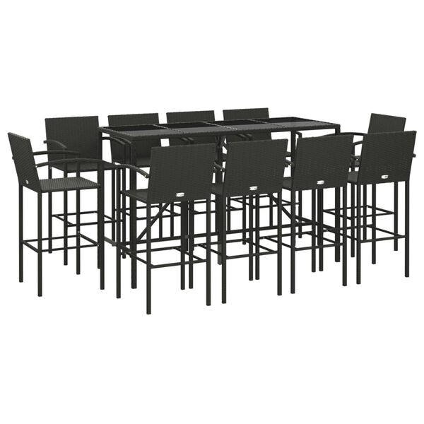 vidaXL 11 Piece Garden Bar Set Black Poly Rattan
