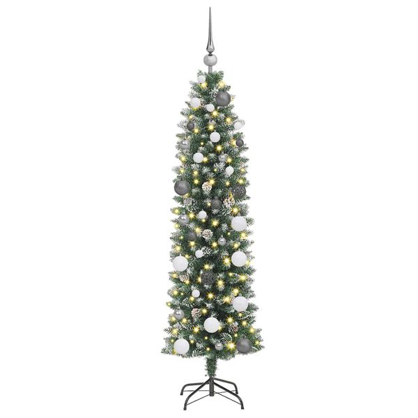 vidaXL Artificial Slim Christmas Tree Green and White 150 cm