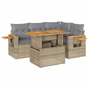 vidaXL 4 Piece Garden Sofa Set with Cushions Beige Poly Rattan Acacia