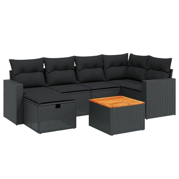 vidaXL 7 Piece Garden Sofa Set with Cushions Black Poly Rattan