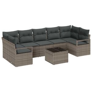 vidaXL Garden Sofa Set 8 pcs Grey Poly Rattan and Steel and Glass