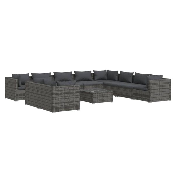 vidaXL 11 Piece Garden Lounge Set with Cushions Grey Poly Rattan