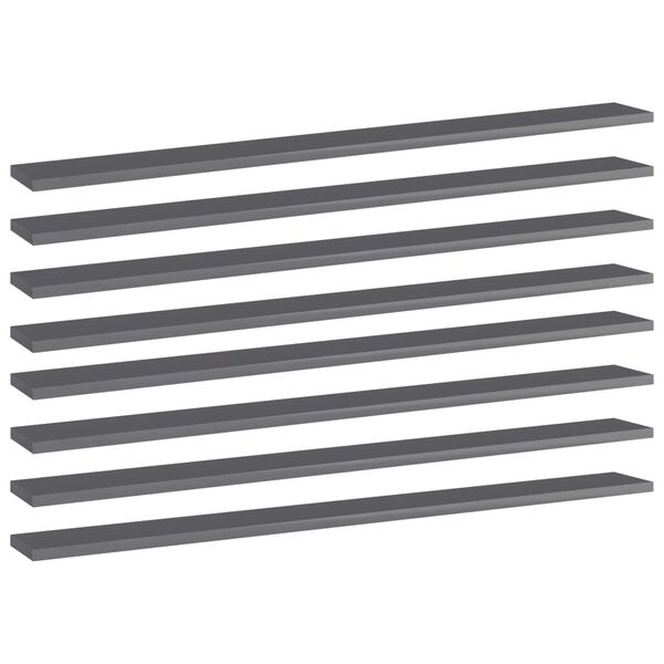 vidaXL Bookshelf Boards 8 pcs High Gloss Grey 100x10x1.5 cm Engineered Wood