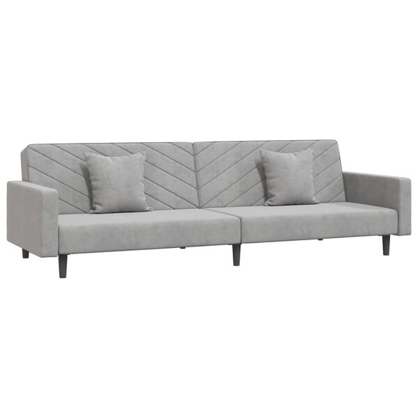 vidaXL 2-Seater Sofa Bed with Two Pillows Light Grey Velvet