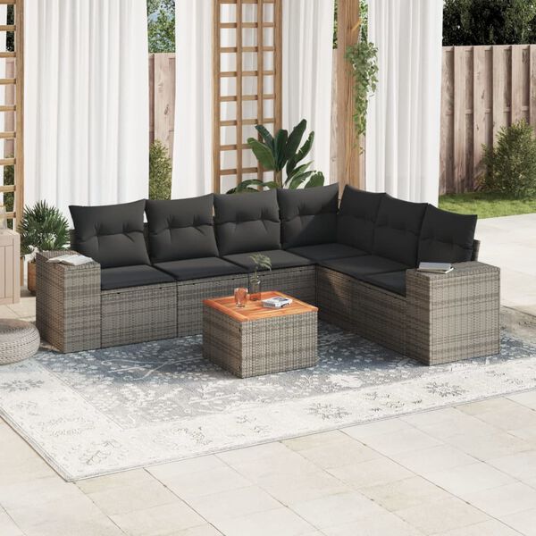 vidaXL 7 Piece Garden Sofa Set with Cushions Grey Poly Rattan
