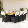 vidaXL 11 Piece Garden Bistro Set with Cushions Black Poly Rattan