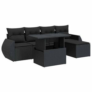 vidaXL 6 Piece Garden Sofa Set with Cushions Black Poly Rattan
