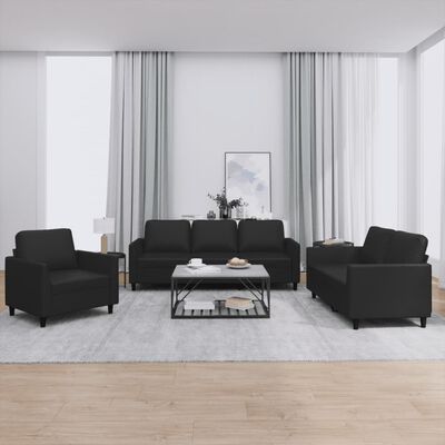 vidaXL 3 Piece Sofa Set with Cushions Black Faux Leather