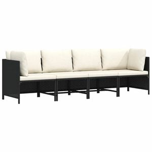 vidaXL 4-Seater Garden Sofa with Cushions Black Poly Rattan