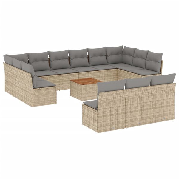 vidaXL 14 Piece Garden Sofa Set with Cushions Mix Beige Poly Rattan